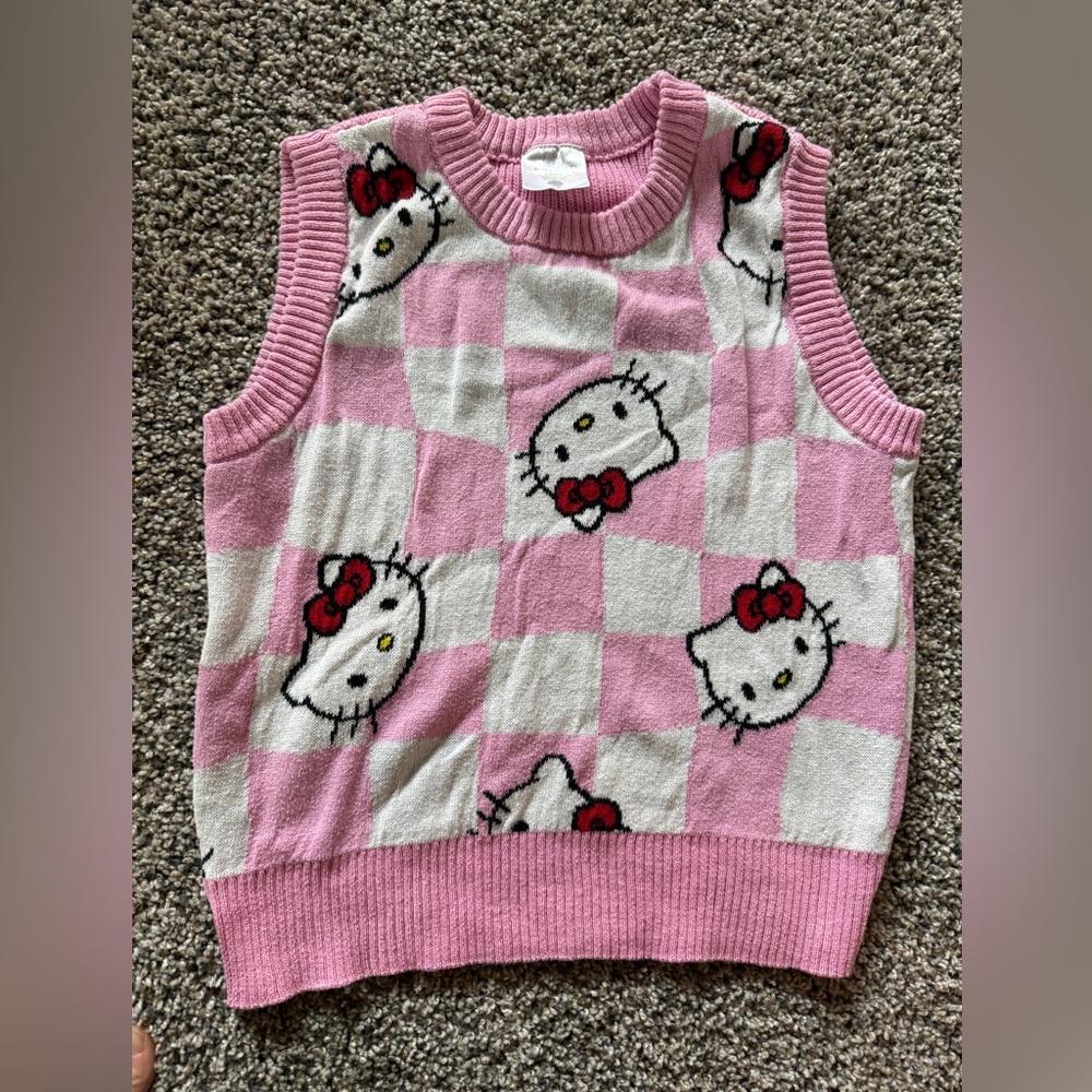 Hello Kitty Pink and White Checkered sleeveless Sweater